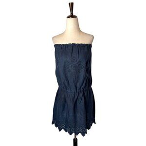 Heidi Klein Dress Women Medium Navy Blue Embroidered Strapless Mini Boho Coastal